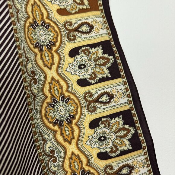 Glentex Vintage Brown Stripe Hand Rolled Hem Square Scarf Polyester Italy - Picture 5 of 5